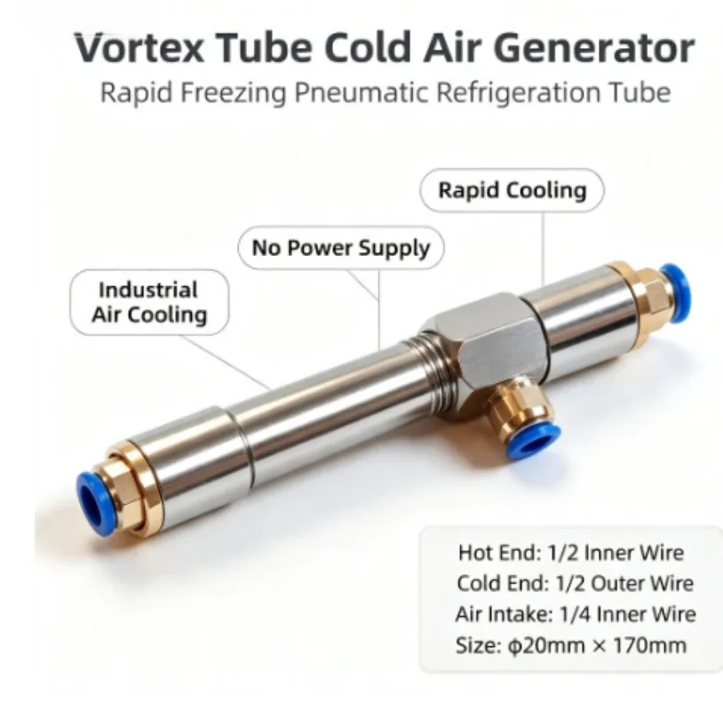 Rapid Freezing Vortex Tube Pneumatic Refrigeration Tube Compressed Air Cold Air Cooling Generator