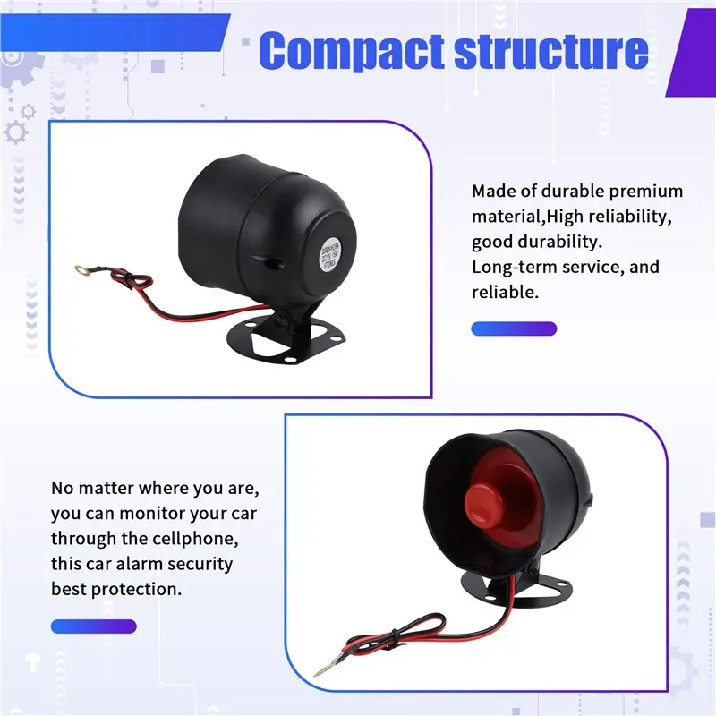 ABHX-Car Auto Security System Burglar Alarm Protection System Remote Control Siren Wiring Harness Programmable