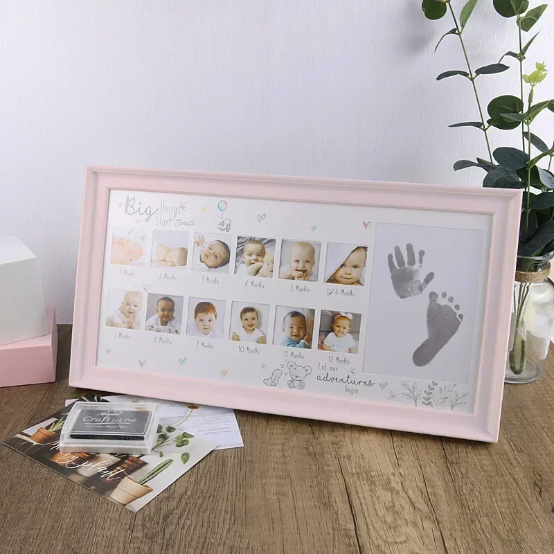 First Year Memorial Photo Frame with Crafy Ink Baby Gift 12 Months Newborn DIY Memories Ink Pad Photo Frame