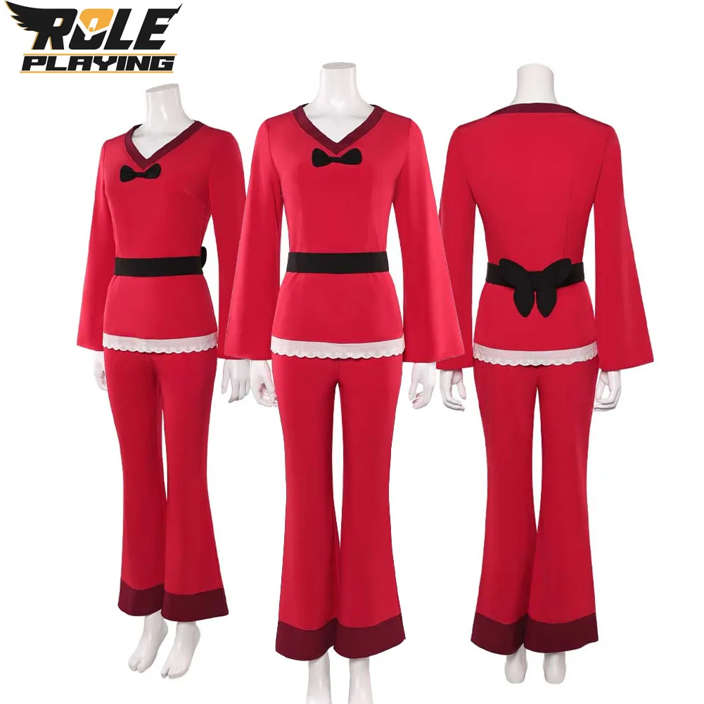 

Charlie Cosplay Costume Red Top Pants Belt Set Anime Hazbin Disguise Clothing for Women Chritmas Halloween Carnival Party Suit