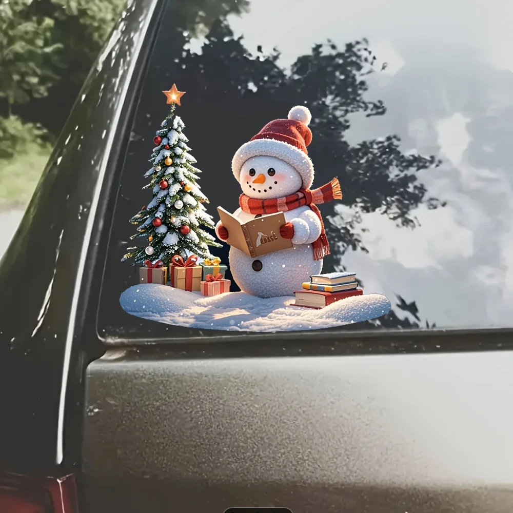 1PC Festive Snowman & Xmas Tree Sticker for Vehicle & Craft Accents" Sticker, Perfect for Notebook Covers, Gift Boxes