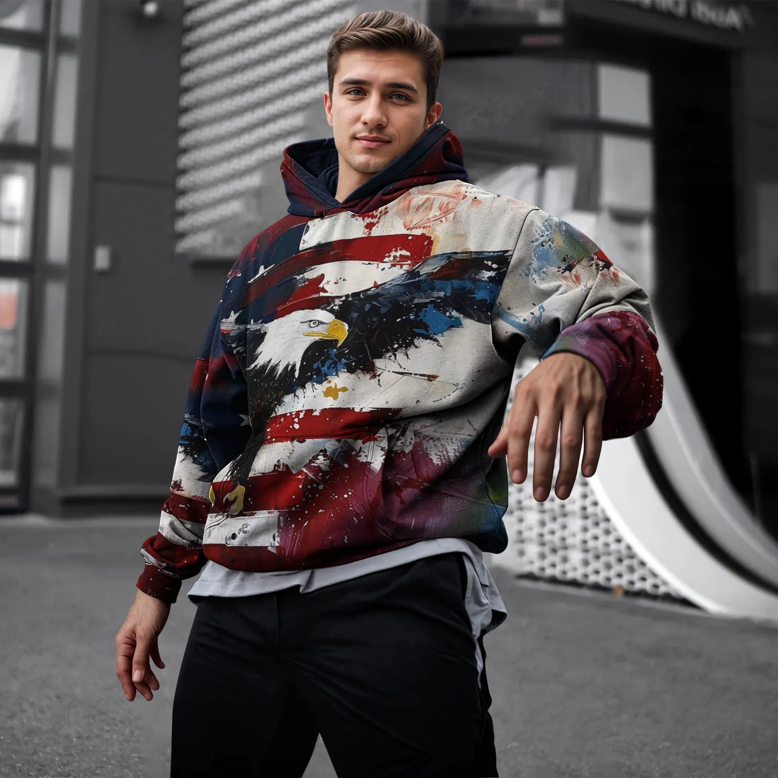 2025 New Harajuku Men's Hoodies USA Flag Graphic 3d Print Hooded Sweatshirts Street Fashion Independence Day Loose y2k Hoodie Me