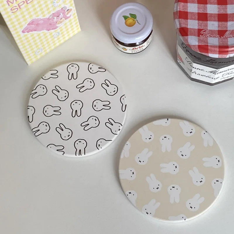 

Kawaii Miffy Cute Cartoon Coasters Round Heat-insulating Ceramic Coffee Anti-scalding Coasters Children's Toys