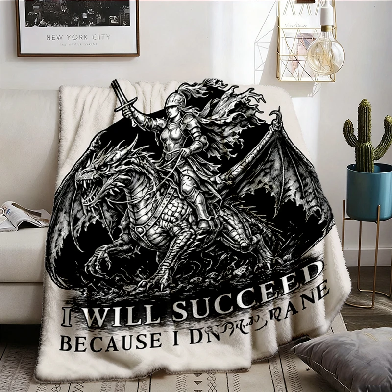 I Will Succeed Because I Am Insane Flannel Blanket, Dark Fantasy Dragon Flannel Throw