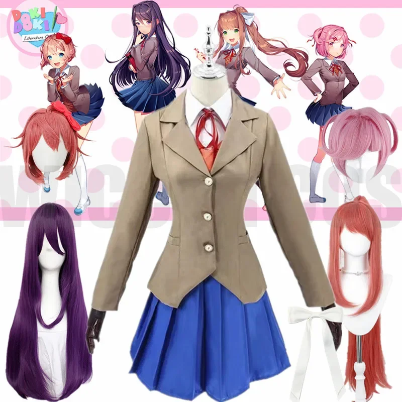 Аниме Doki Doki Club de littérature, костюмы для косплея Моники, костюмы Сайори и Натсуки на Хэллоуин для женщин, платья, одежда.
