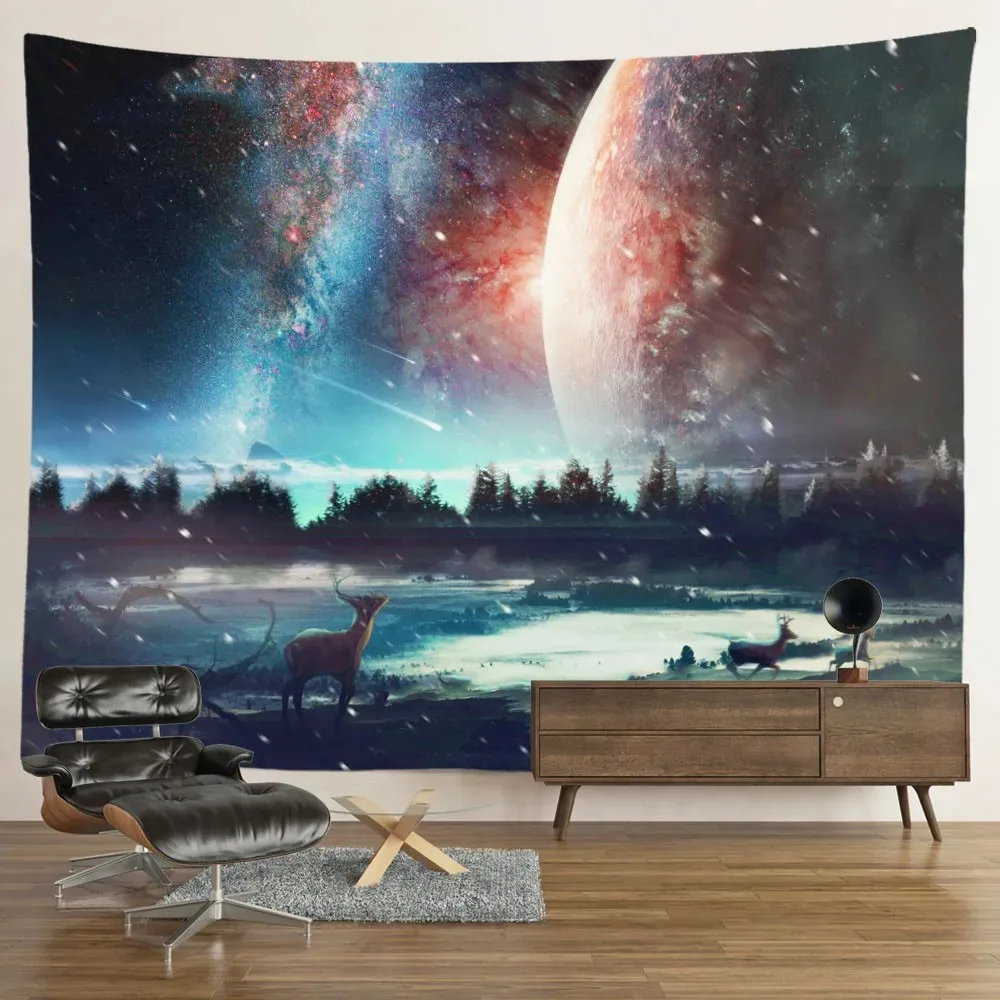 Moon Stars Tapestry Blue Galaxy Wall Hanging Room Background Cloth Home Decoration Bedroom Living Room Wall Hanging Cloth