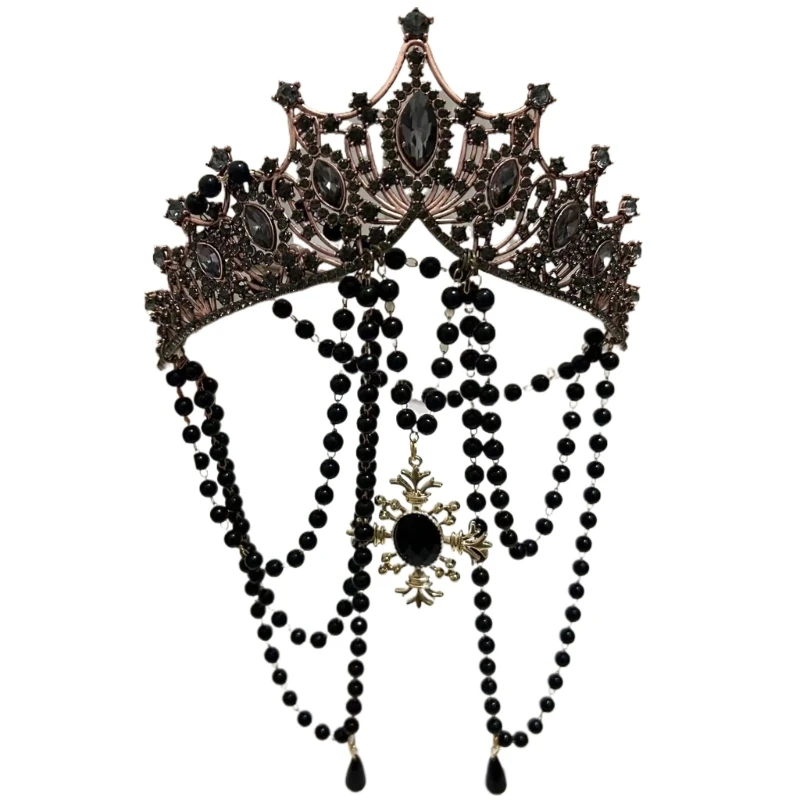 652F Black Halos Crowns Necklace Headpiece Customize Madonnas Halos Bride Headwear for Distinctive Fashion Statements