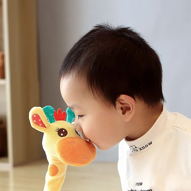 Volume ajustável simulação de voz música girafa brinquedo cantando dança repetindo o que você disse dançando girafa piscando luzes led