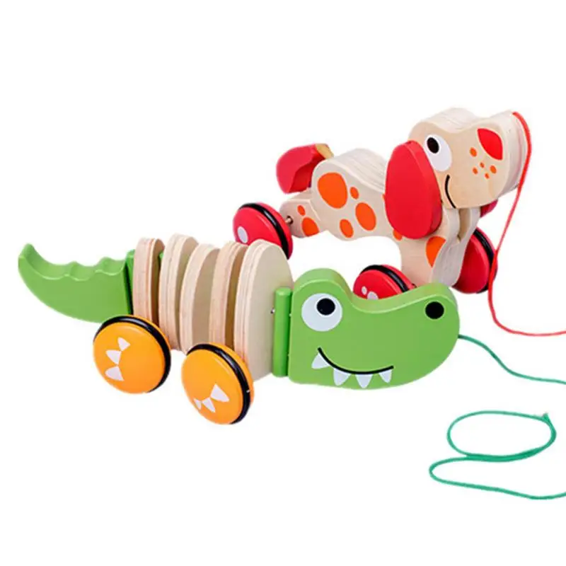 Wooden Pull Toys Toddler Toy Puppy Pull Along Wooden Walking Toy Push Developmental Pull Toys Kids Toy with String for Boys