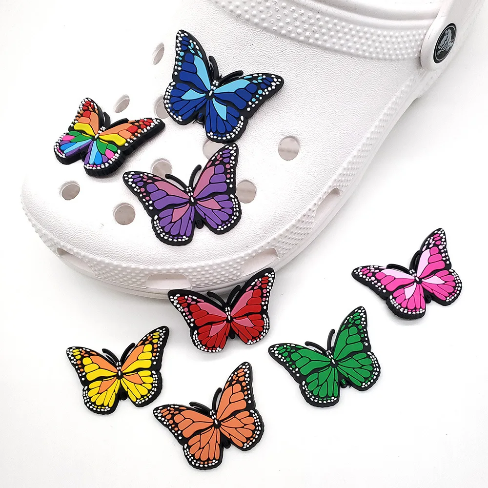 Rainbow Butterfly Silicone Shoe Charms Colorful Insect Clog Decor Detachable DIY Footwear Ornaments Spring Gift for Girls Women