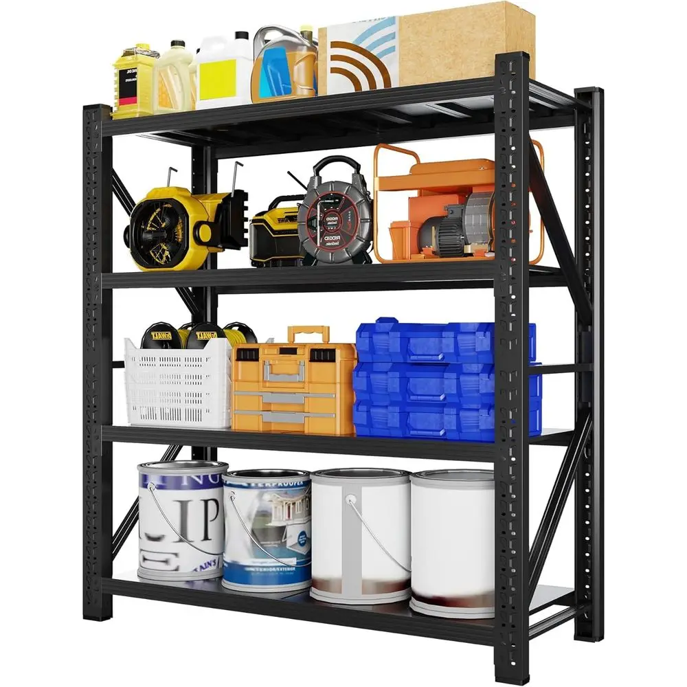 

48 Wide Heavy-Duty Adjustable 4-Tier Metal Shelving Unit for Storage Racks, Garages, Warehouses, Basements, and Supermarkets