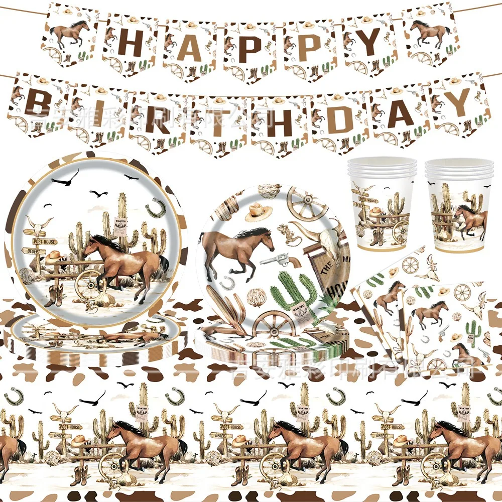 10 Gäste Wild Western Cowboy Geburtstag Einweggeschirr Rennpferd Teller Servietten Alles Gute zum Geburtstag Partyzubehör – Detail 1