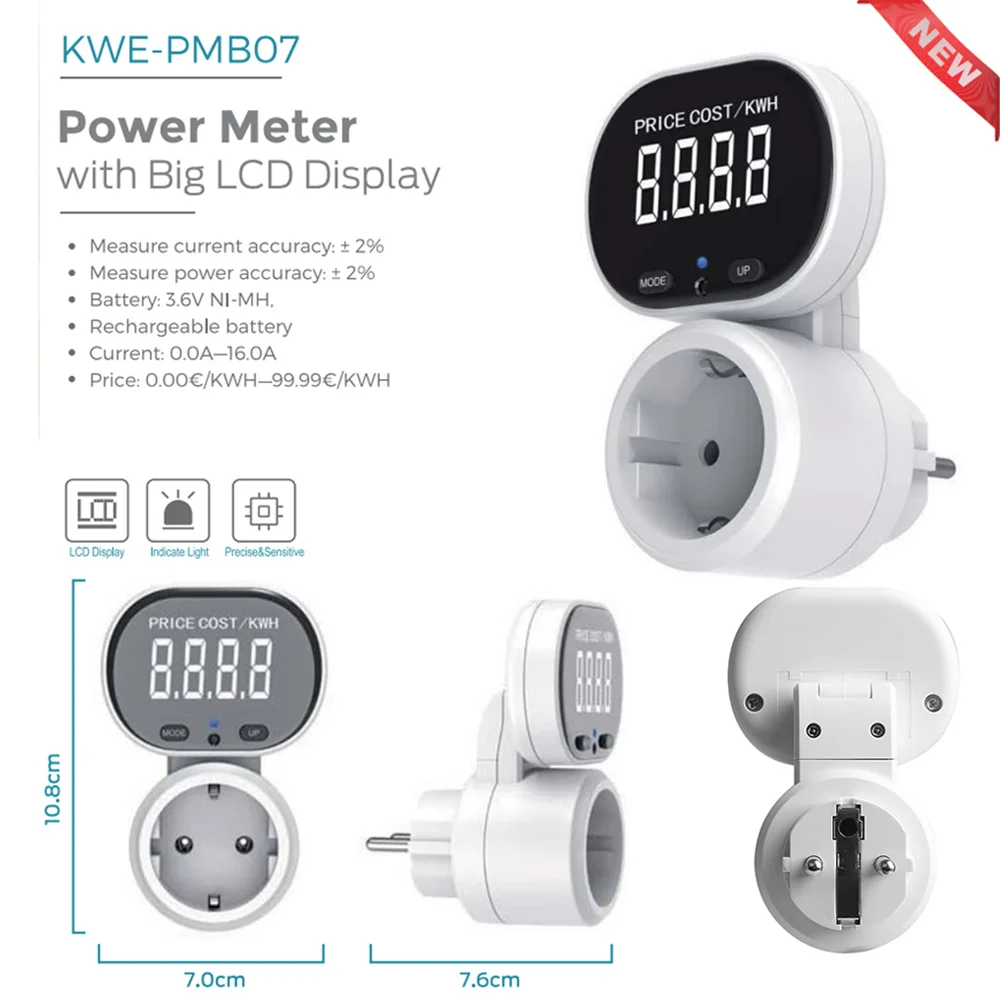 Jianshu Energy Cost Meter Wattmeter 16A Energy Electric Power Consumption Meter Socket Plug 220 Volt Wattmeter Power Meter 3685W