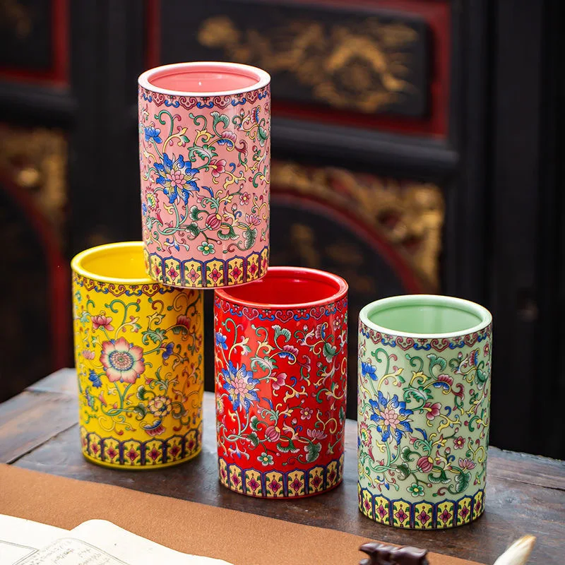 Storage box creative stationery round student desktop Ceramic Vase Decoration Chinese style multi-functional office brush holder