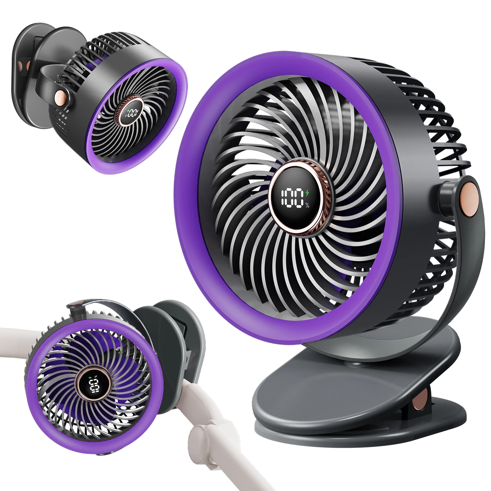 

Портативный вентилятор Hipacool с зажимом, аккумулятор 4000 мАч, перезаряжаемый через USB, 5 скоростей, ветер, 360 ° Вращающийся ручной безопасный вентилятор для коляски Вентилятор для коляски