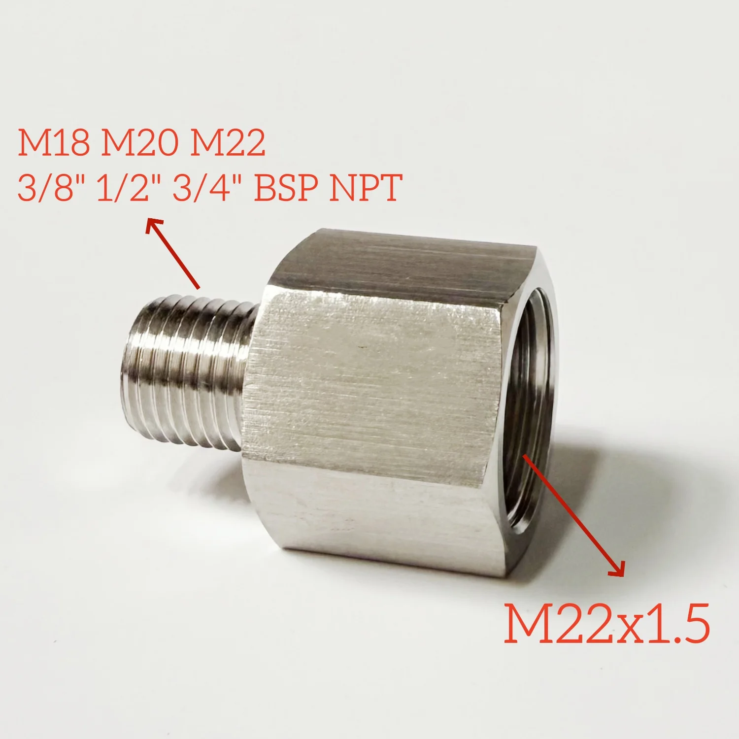 

M22x1,5 «мама» на M18 M20 M22 3/8 "1/2" 3/4" BSP NPT «папа» из нержавеющей стали 304, переходник для фитинга высокого давления