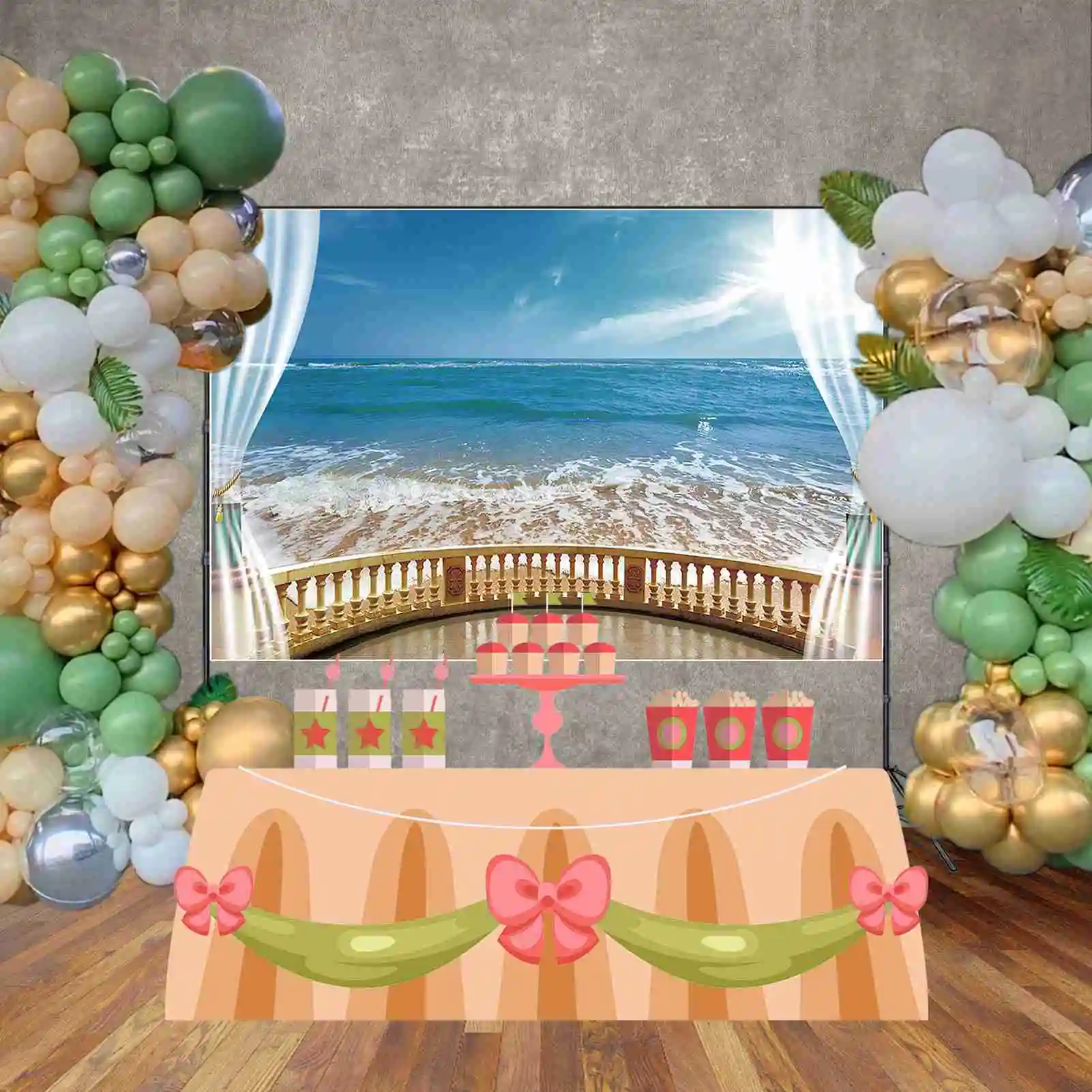 MOON.QG Tropical Sea Beach Holiday Backdrops Seaside Wave Ocean Summer Background Customized Party Decoration Photography Props