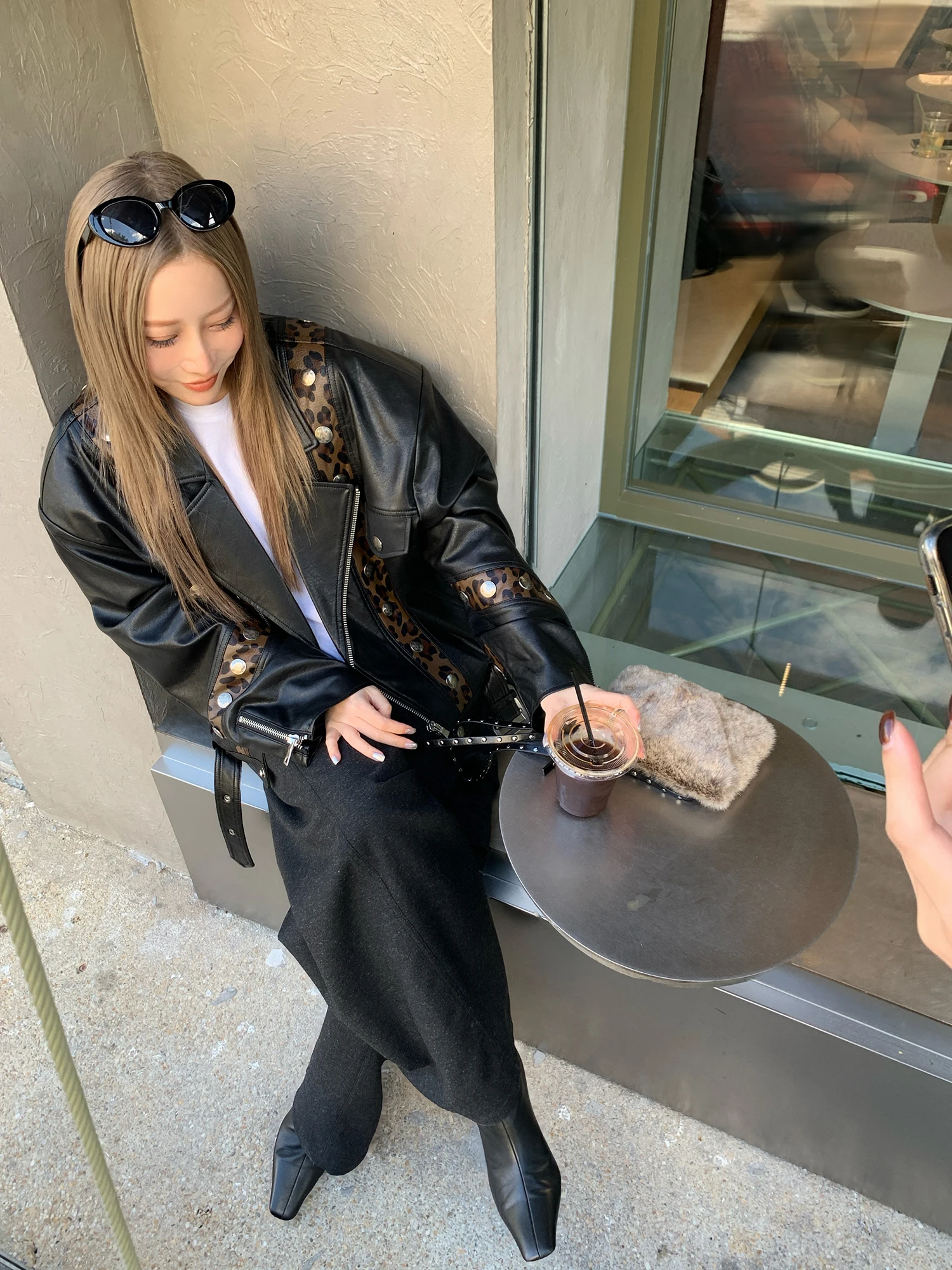 SukiiRED ヘビーウェイト レオパード柄 パッチワーク バイカー ジャケット レディース 特別デザイン PUレザー ブラック ジャケット 長袖 ジッパー