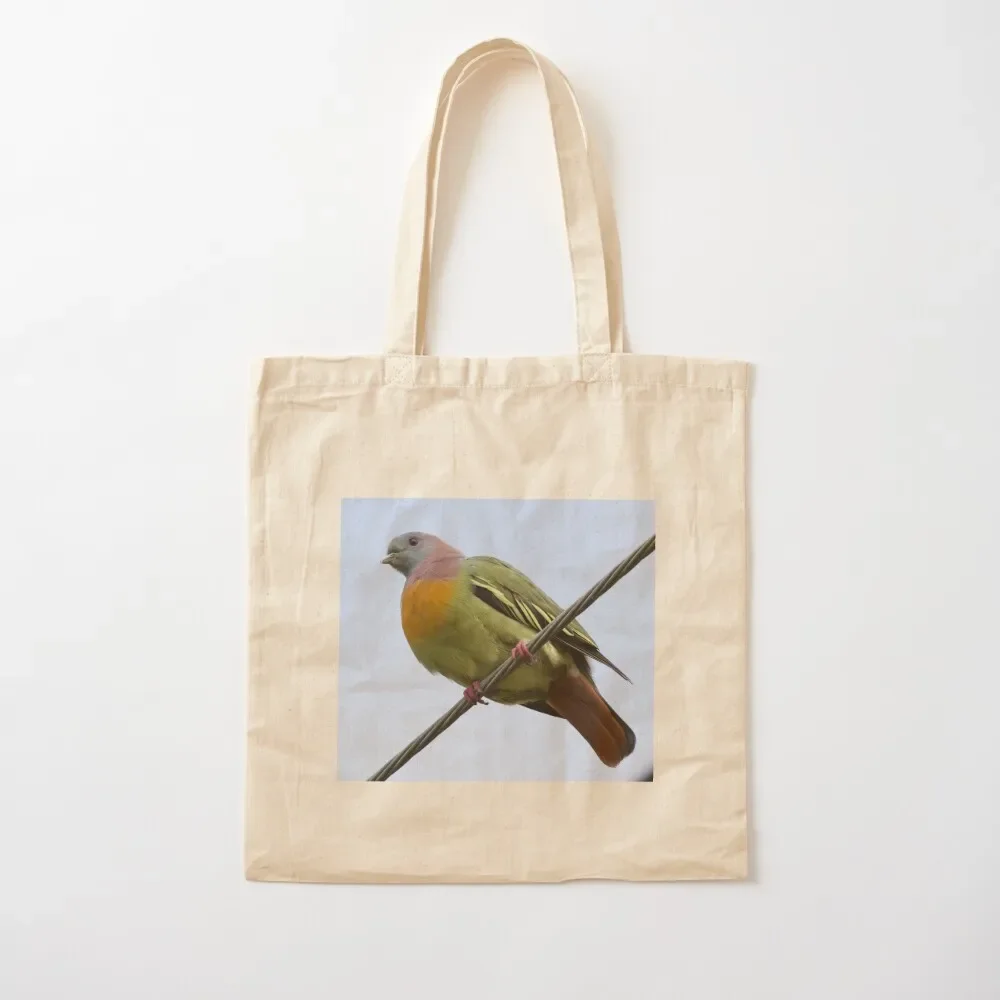 Pink-necked Green-Pigeon perched on wire Tote Bag tote bags cloth bags tote