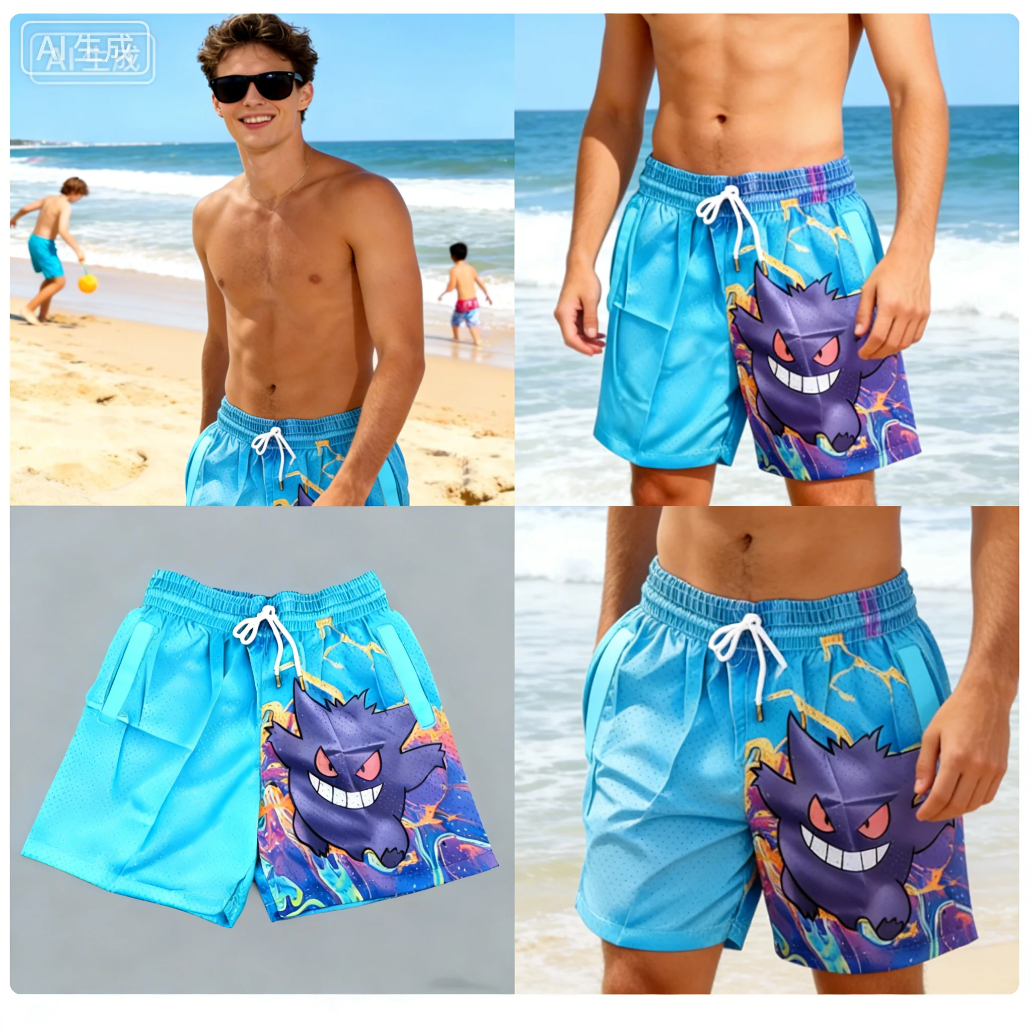 

Summer New Style # Geng Gui # Cartoon Printed Men's and Women's Same Size Loose Sports Shorts