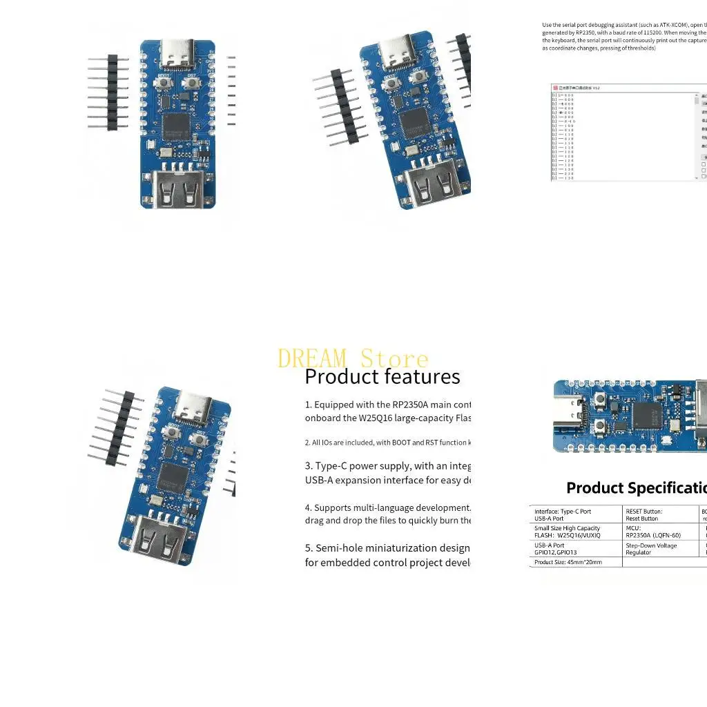 RP2350 Microcontroller Development Board with RP2350A Controller, Two USB Ports, Full Pin Access and Header for MicroPythonDIY