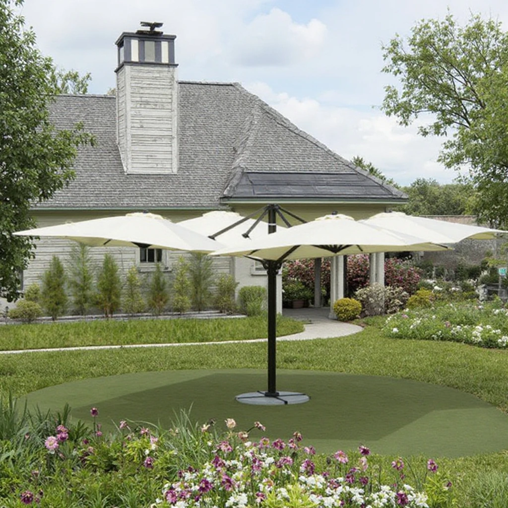 

Customized Heavy Large Outdoor Four Head Patio Umbrella Sun Umbrella for Park Villa Courtyard