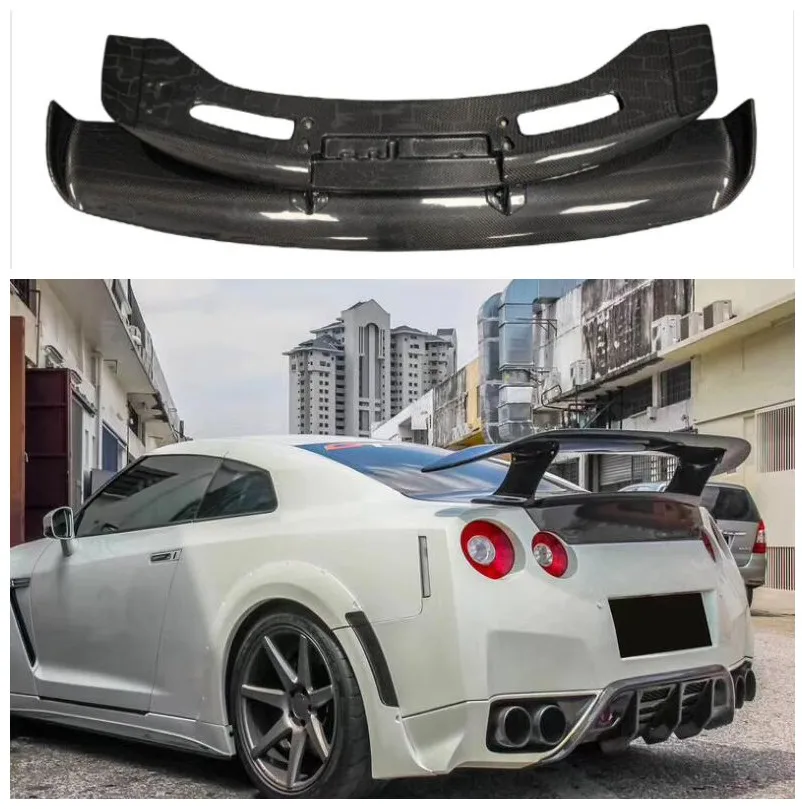 

Fits For Nissan GTR R35 GT Style 2009-2017 Real Carbon Fiber Rear Trunk Lip Spoiler Splitters Wing