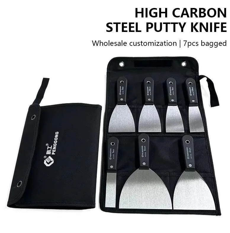 4/7PCS Carbon Steel Putty Knife Set With Soft Grip - Flexible Paint Scraper Drywall Tool Kit In Sizes, Includes Canvas Storag