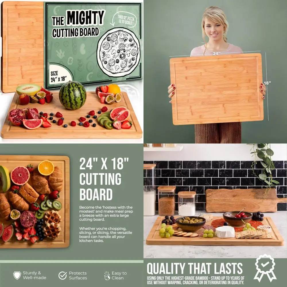 

Сверхмощная разделочная доска из бамбука — большая кухонная доска для мяса, овощей, древесины 24x18 — эпикюран, стиль мясника