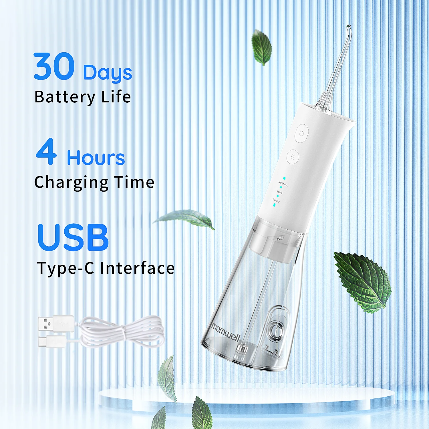 Water Flosser Mornwell F29 crodless Dental flosser Oral Irrigator for clean Teeth Rechargeable Portable Waterproof Teeth Cleaner