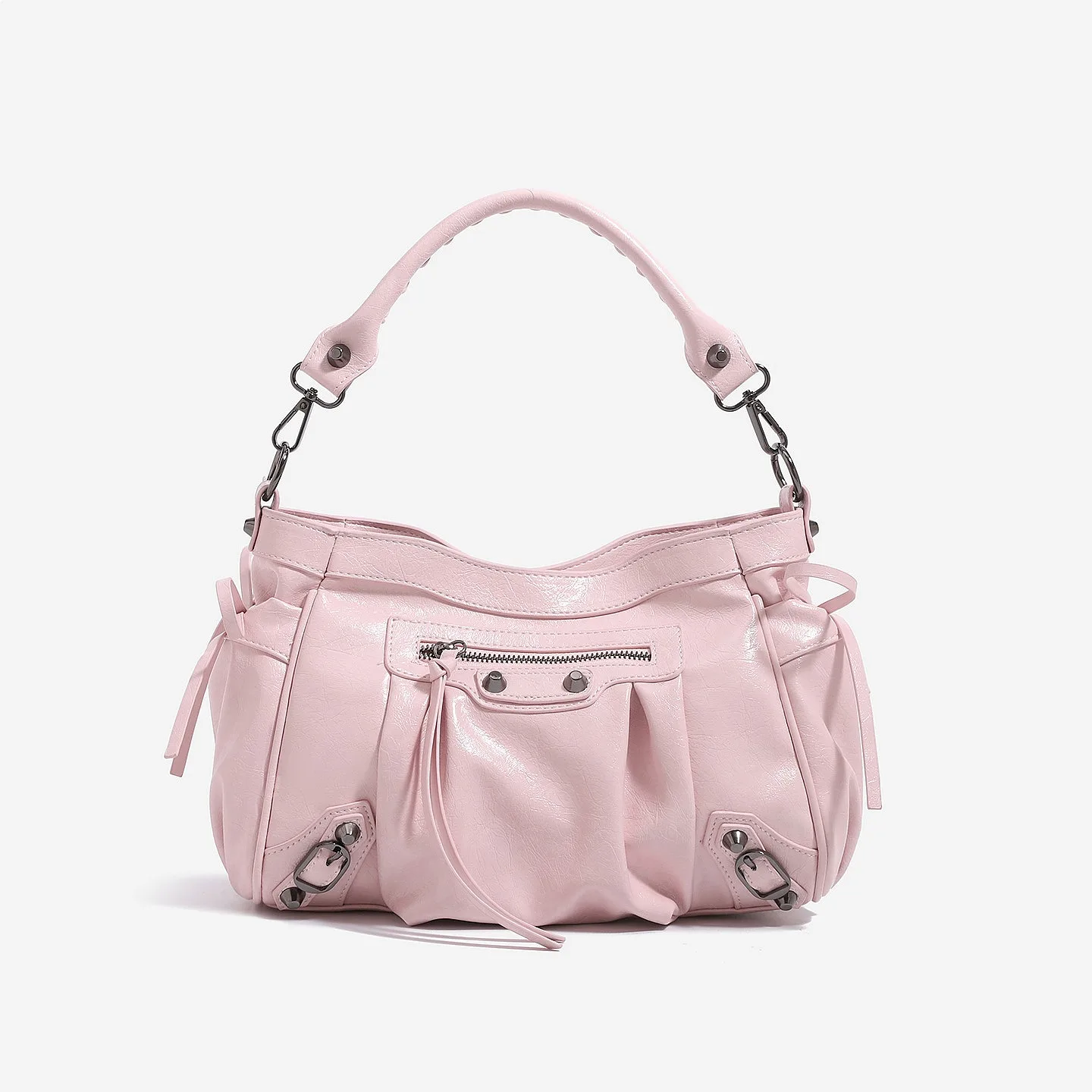 2026 Autumn New Small Niche Rivet Motorcycle Bag Multi Pocket Large Capacity Pleated Handbag Crossbody Bag
