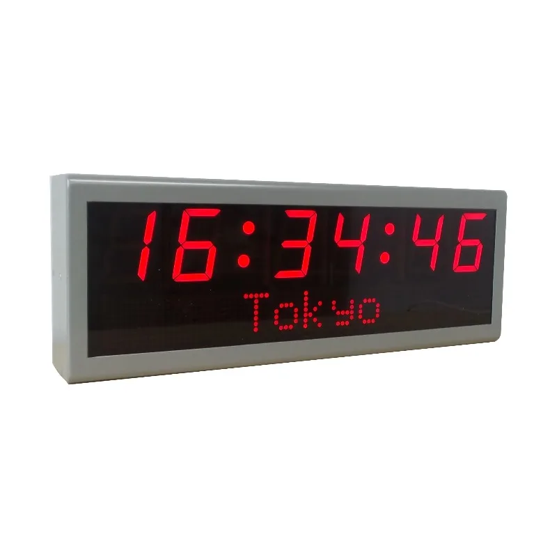 NTP PoE clock, red numbers, time text display, single-sided