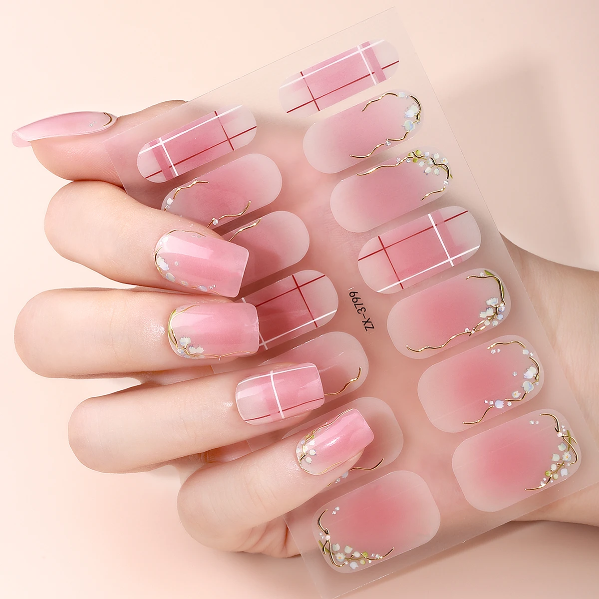 14Tips DIY ベーキングフリーネイルステッカー春夏の花自己粘着ネイルストリップフルカバーネイルデコレーションデカール