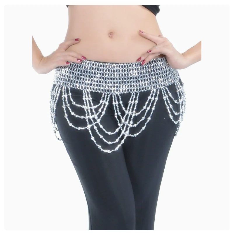 1pcs/lot  woman Belly Dance Costume Hip Belt Handmade Beads waistchain Shiny Gold Silver free size