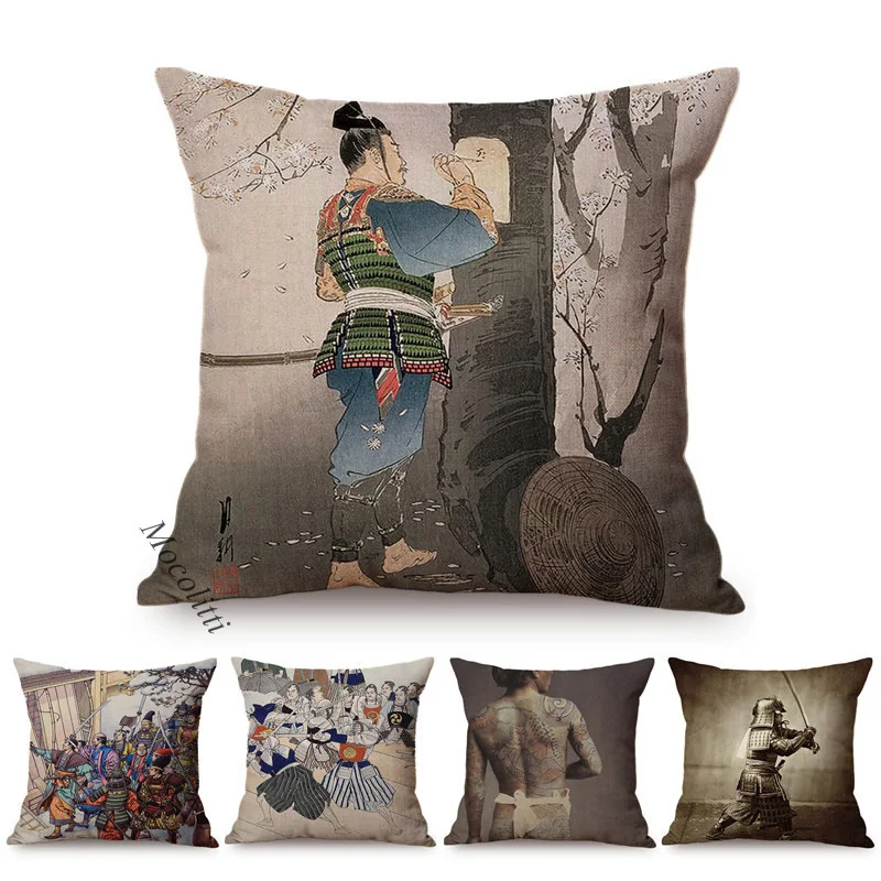 Traditional Japan Art Legend Ronin Warrior Pattern Print Home Decoration Car Sofa Throw Pillow Case Square Cushion Cover Cojines