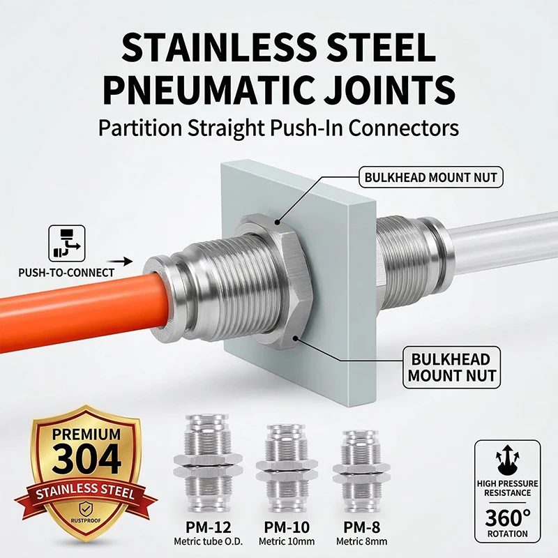 

10 шт. пневматических фитингов из нержавеющей стали PM 304, металлические быстроразъемные соединения для воздушных шлангов 4/6/8/10/12/14/16 мм, устойчивые к коррозии