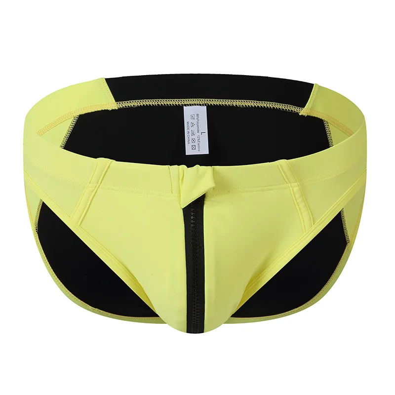 

Сексуальные мужские плавки с открытой молнией спереди, цветная блокировка, быстросохнущая спортивная одежда, пляжные шорты для горячих источников, мужские купальные костюмы