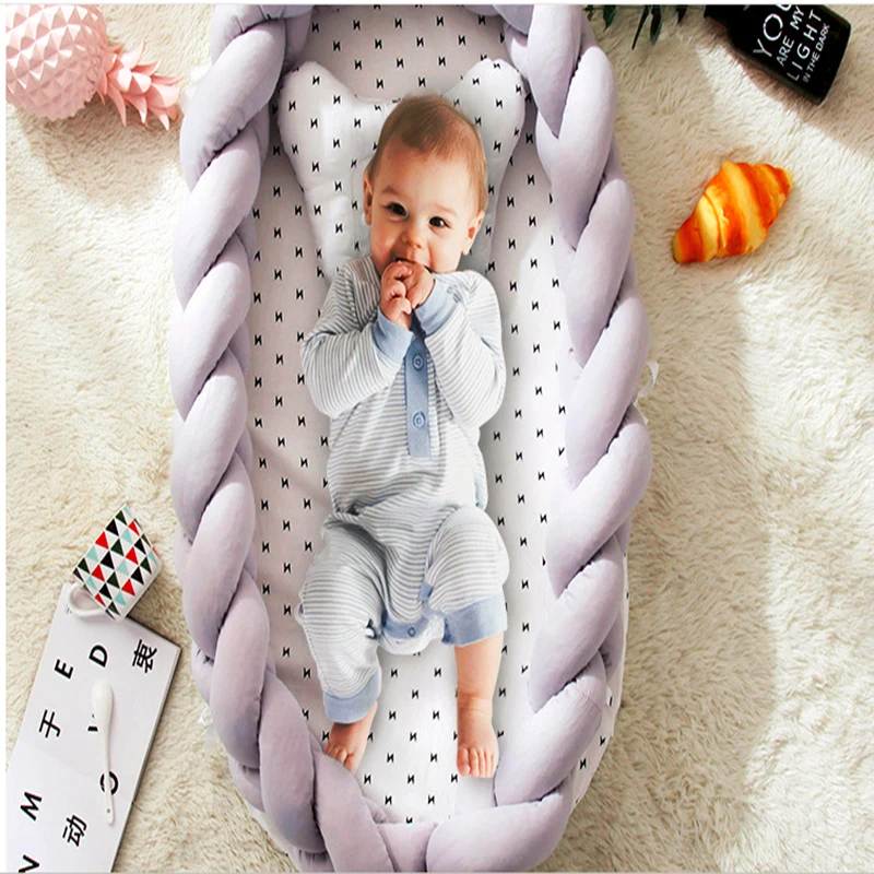 Portable Baby Bed Crib With Pillow Infant Sleeping Nest Cot Kids Cradle Nursery Travel Folding Bassinet Bed Bumper Removable