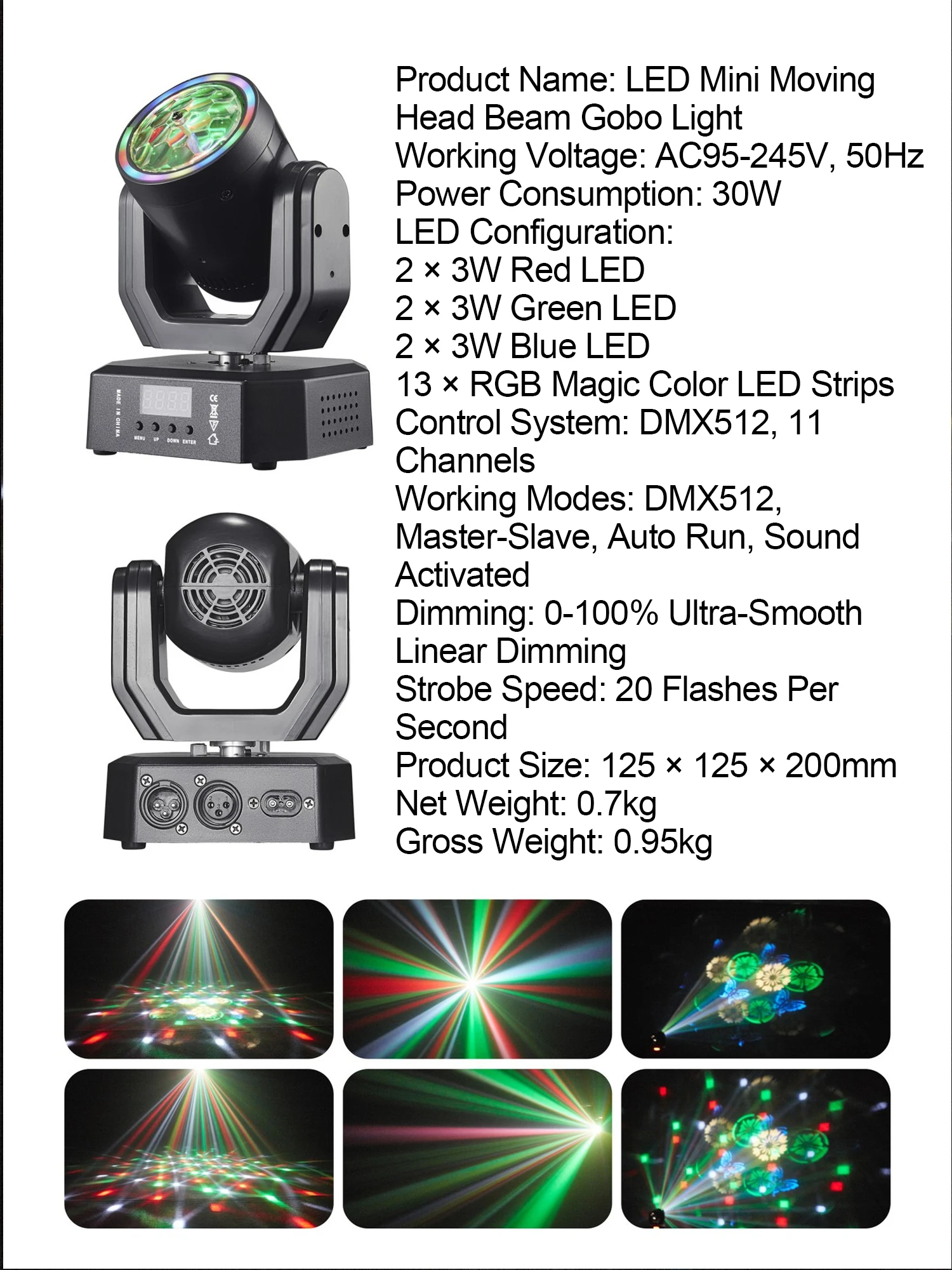 1/2PCS 30W Mini LED Moving Head Light With Beam Gobo Strobe RGB DMX512 11CH Sound Activated Stage Light for KTV DJ Party Disco view 5