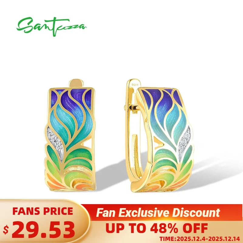

SANTUZZA Pure 925 Sterling Silver Earrings For Women Sparkling White CZ Colorful Feather Delicate Party Enamel Fine Jewelry
