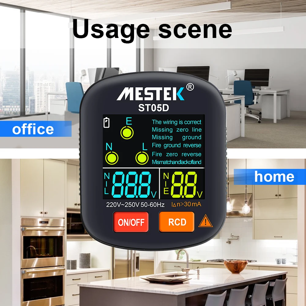 Socket Testers Voltage Test Socket Detector EU Plug Ground Zero Line Plug Polarity Phase Check RCD Tester