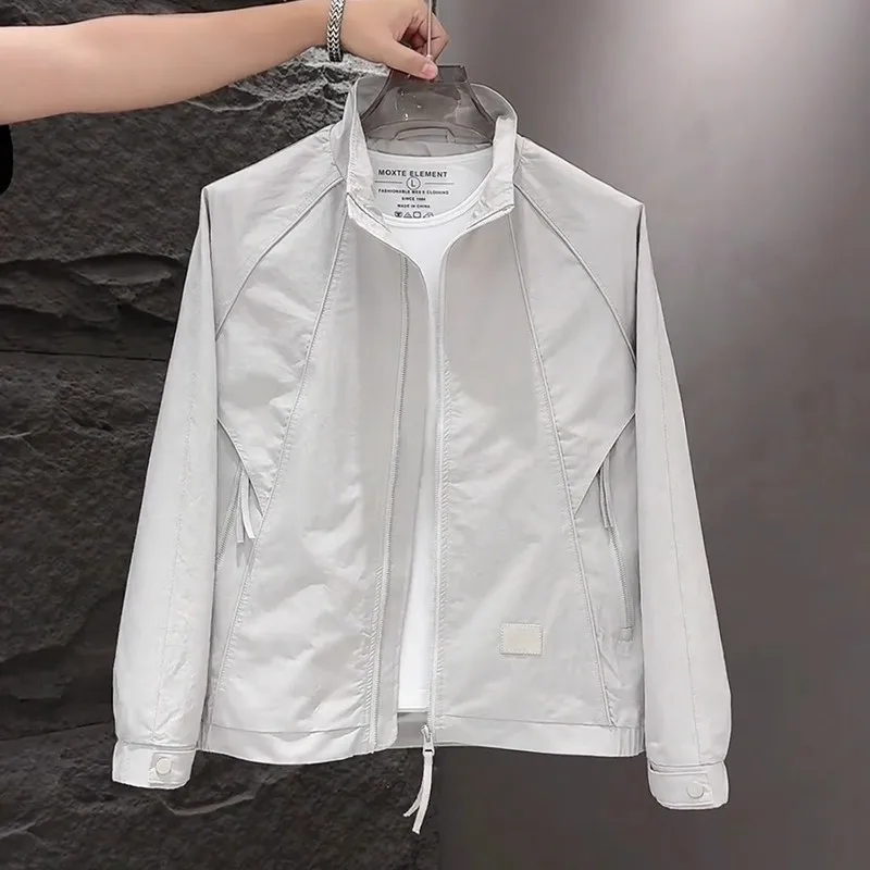 

Повседневная однотонная мужская одежда с воротником-стойкой Jaet Faionable в стиле пэчворк, рабочая одежда, верхняя одежда, длинная свевая молния C...