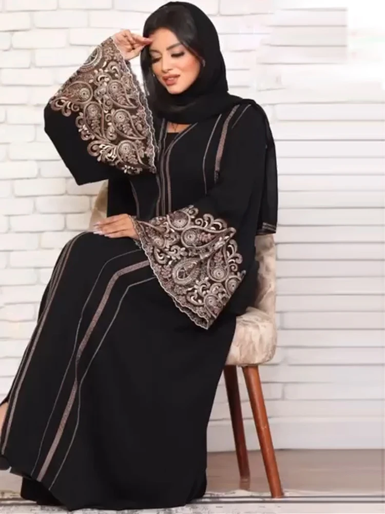 

Dubai Luxury Hijab Abaya For Woman Muslim Islamic Clothing Long Sleeve Black Dresses Caftan Marocain Femme Luxury Party Gowns