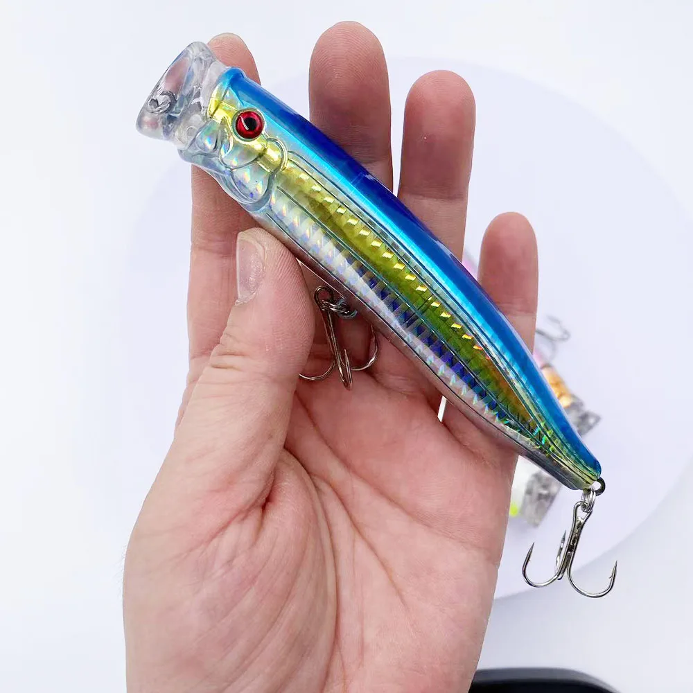 LUREGO Fishing 28 g drahtintegrierter, verstärkter Popper-Köder, Oberflächenspritzköder, langgussender schwimmender Seebarschköder – Detail 6