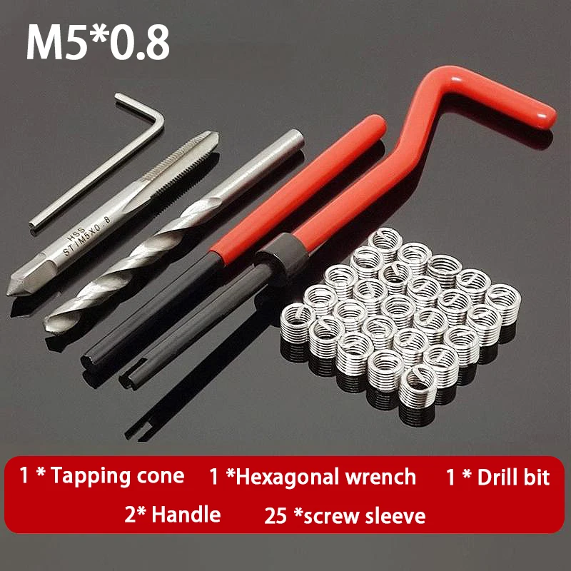 30Pcs Metric Thread Repair Insert Kit M5 M6 M8 Car Pro Coil Tool M8*0.8Thread Repair Insert Kit