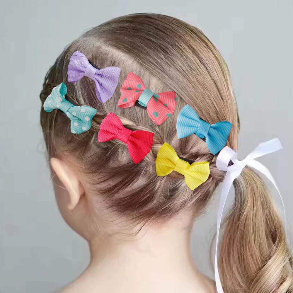 Candy Color Pringting Baby Mini Small Bow Hair Clips Safety Hair Pins Barrettes for Children Girls Kids Hair Accessories