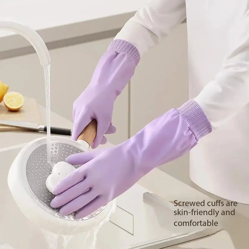 HomeDishwashing gloves for housework,durable in winter, thickened and velvet rubber leather for laundry,cleaning and waterproof