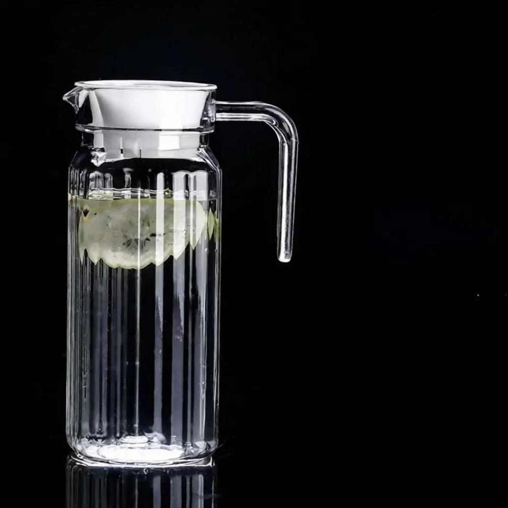 Durable Pc Plastic Water Pitcher Striped Clear Juice Carafe Large Capacity Cold Beverage Container Kitchen Tableware
