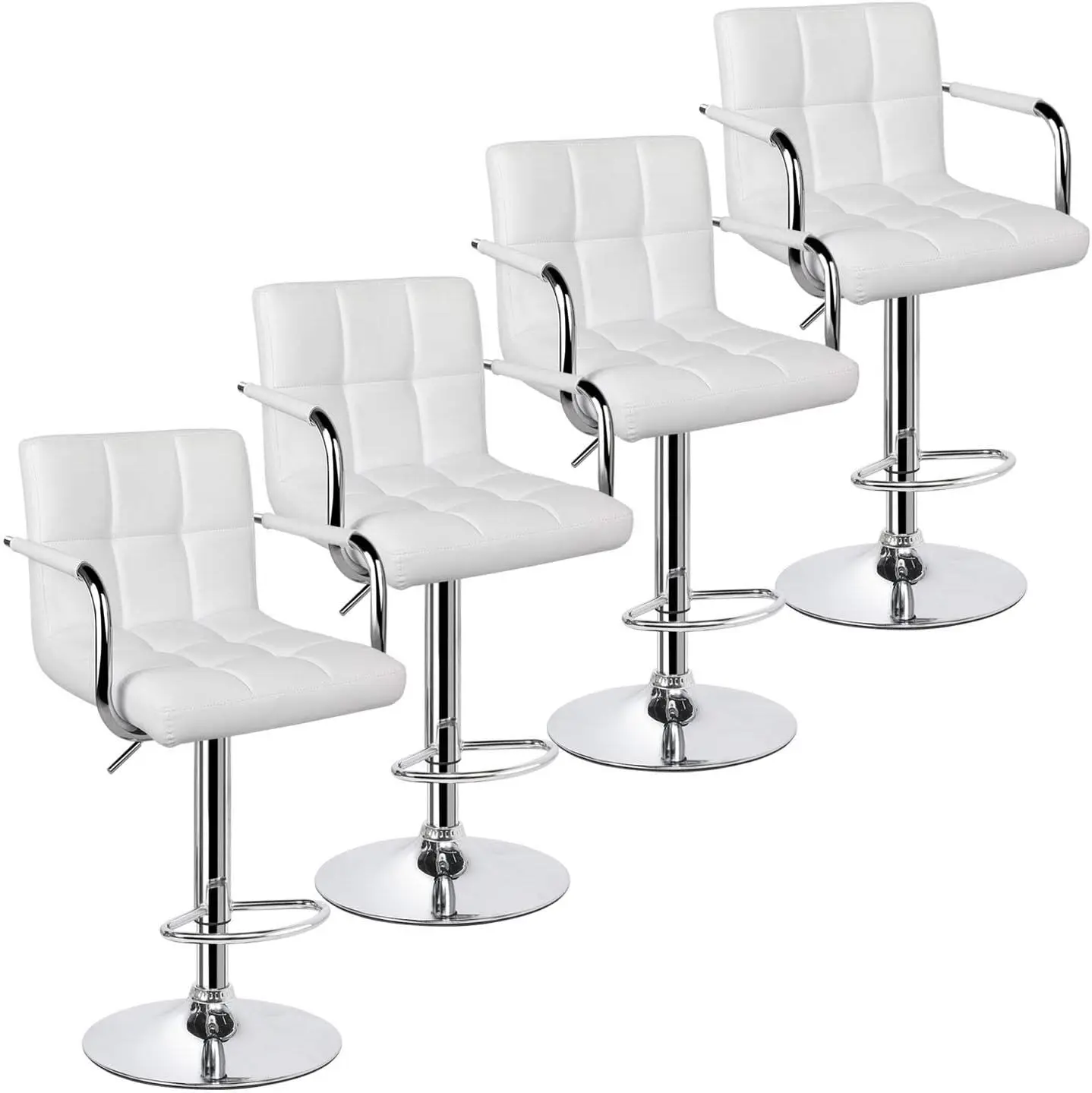 

4 adjustable bar stools, kitchen counter, PU leather hydraulic swivel dining chairs with armrests