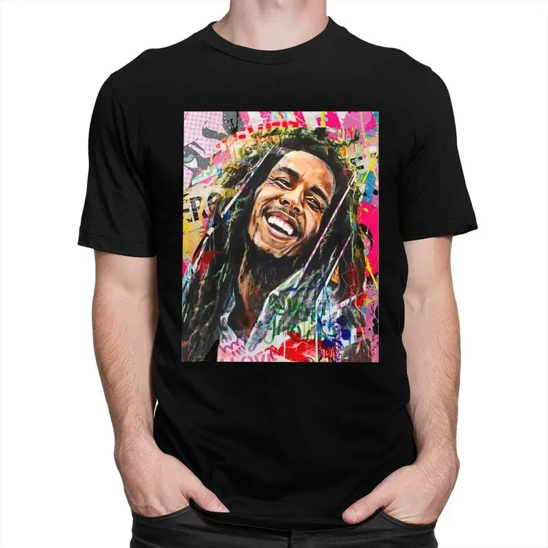 مخصص الذكور جامايكا الريغي روك بوب مارلي تي شيرت قصير الأكمام القطن بلايز تي شيرت عادية المحملة فضفاضة تناسب الملابس